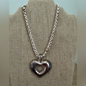 VTG Italian Sterling Silver Choker Necklace Heart Pendant Heavy Round Chain 110g